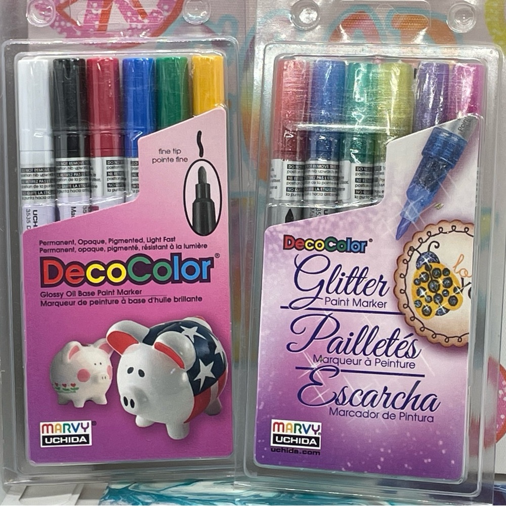 DecoColor 2x 6ct. PRIMARY(OIL Based)& GLITTER(ALCOHOL Based) Paint Marke…